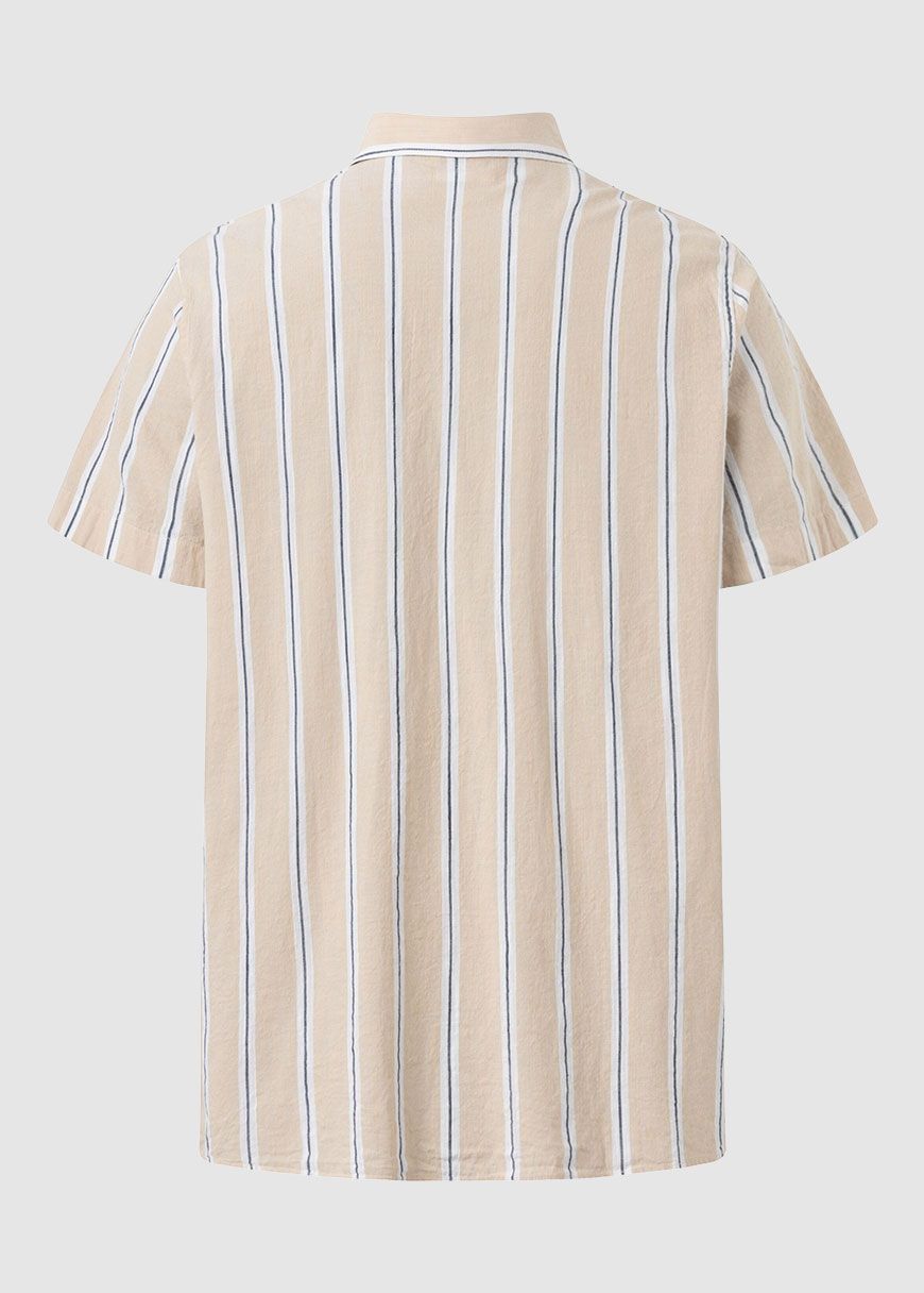 Relaxed Fit Striped Short Sleeved Cotton Shirt
