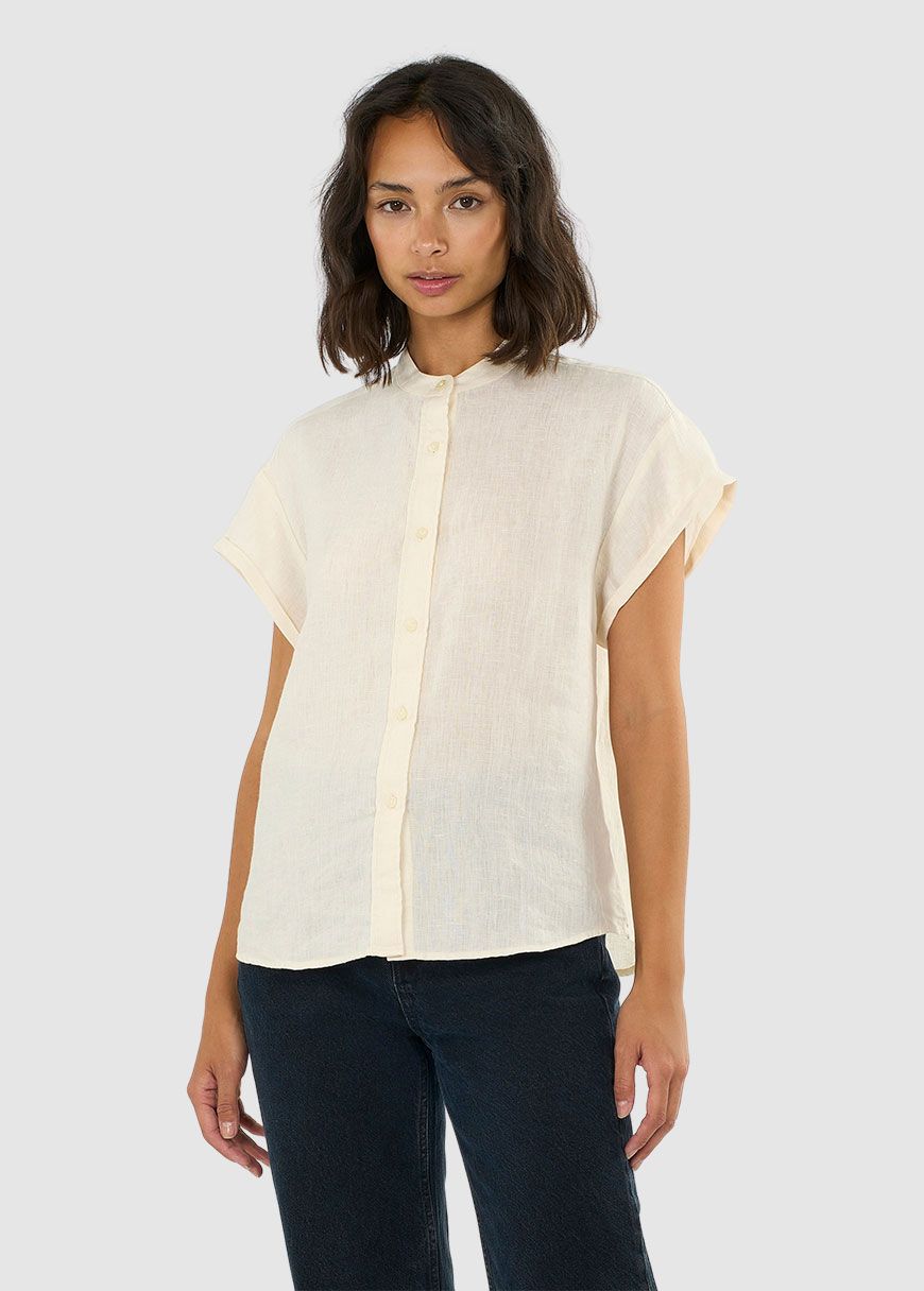 Collar Stand Short Sleeve Linen Shirt Collar Stand Short Sleeve Linen Shirt