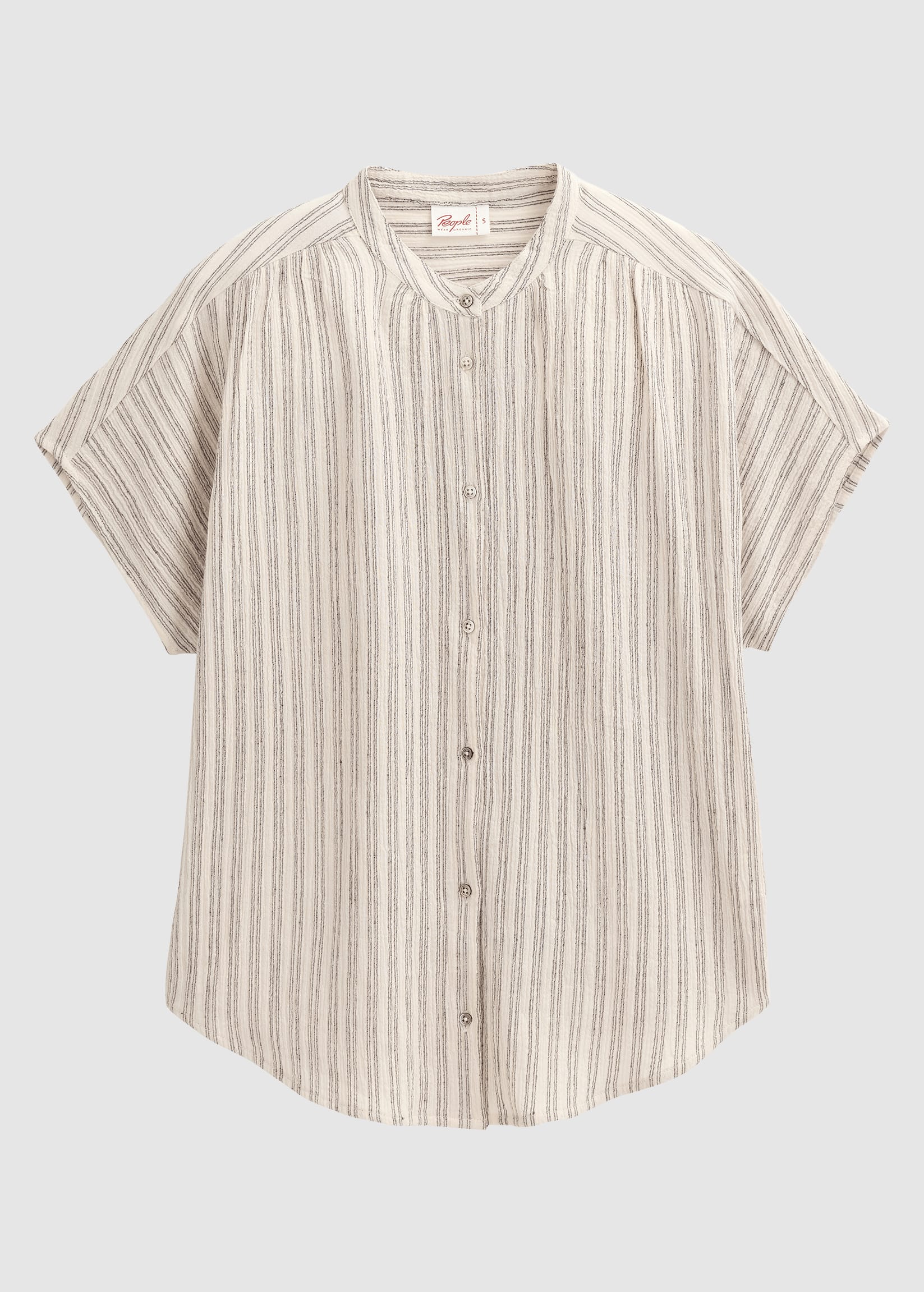 Kurzarm-Bluse Strukturiert Dunkelgrau Gestreift