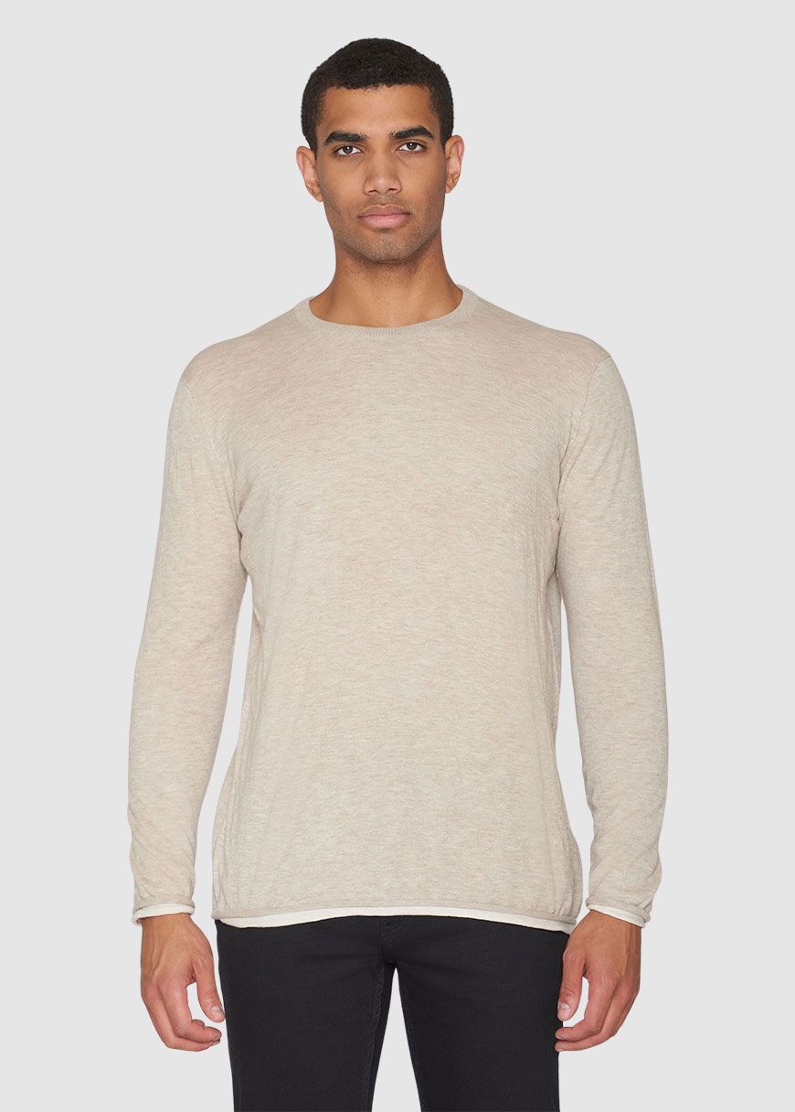 Regular Double Layer Cotton Mix Rolledge Crew Neck Knit