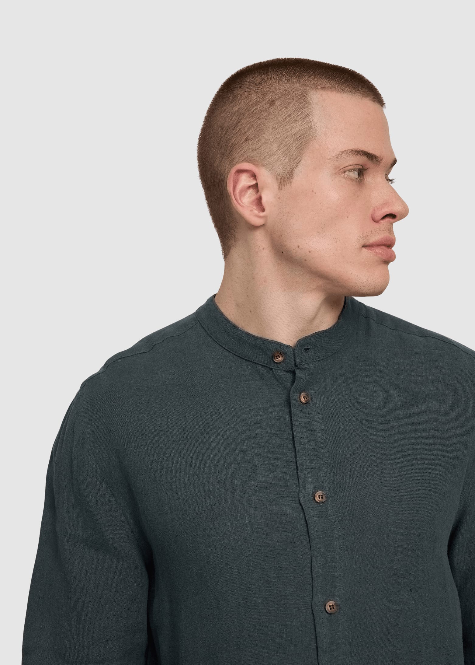 Stand Collar Linen Shirt Bottle