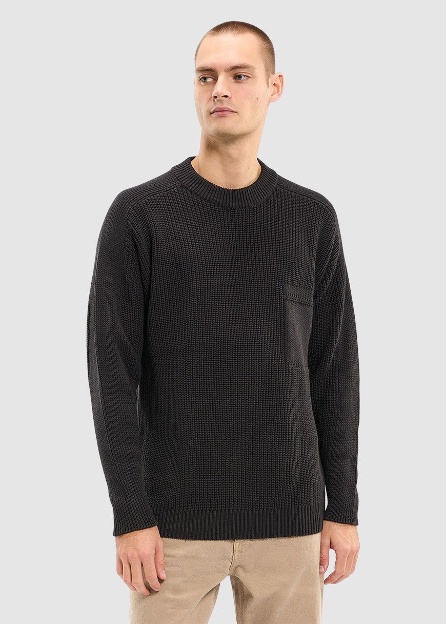 Classic Rib Structure Mock Neck With Fake Pocket Knit Classic Rib Structure Mock Neck With Fake Pocket Knit