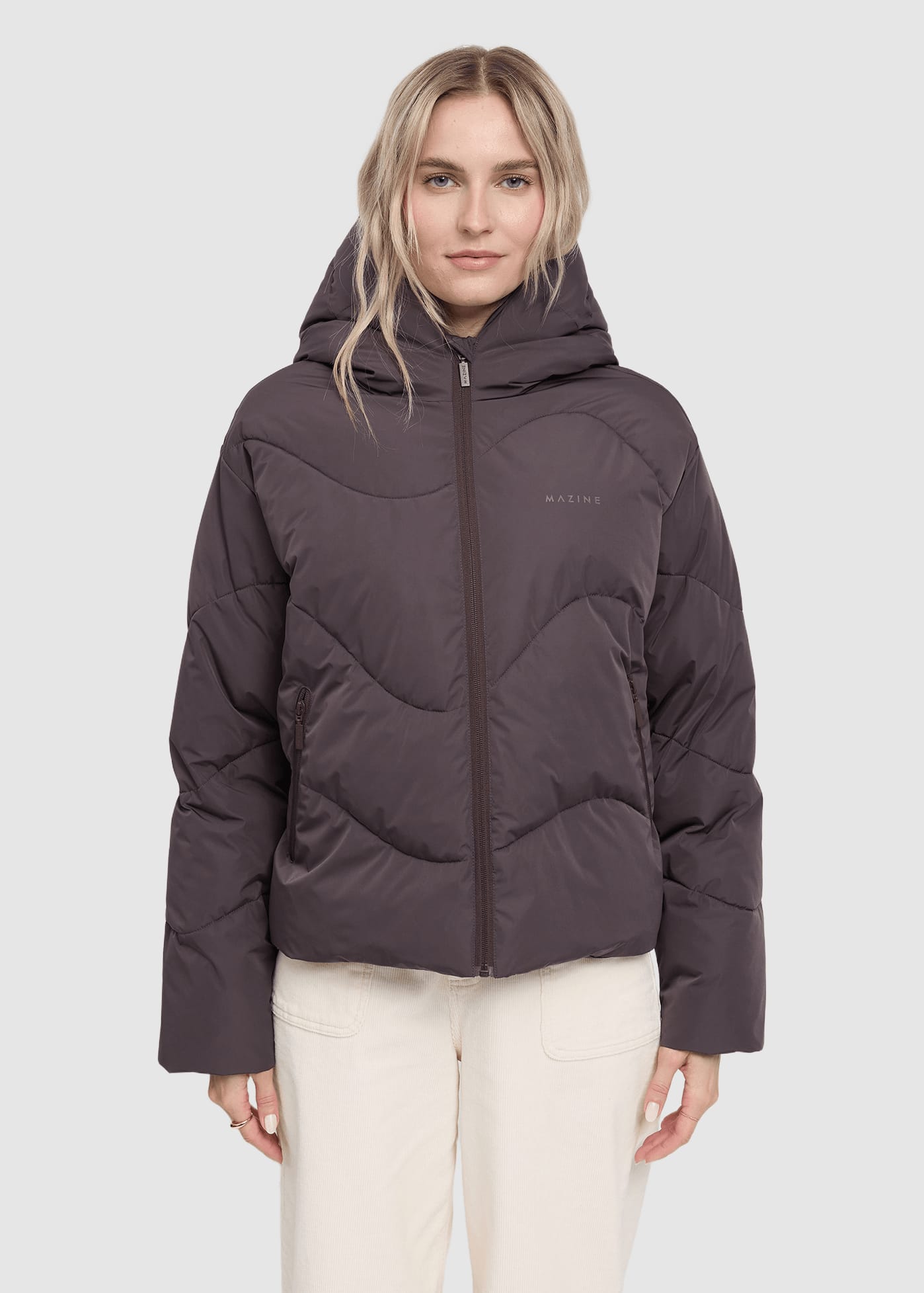 Waves Quilt Short Puffer Jacket Eggplant