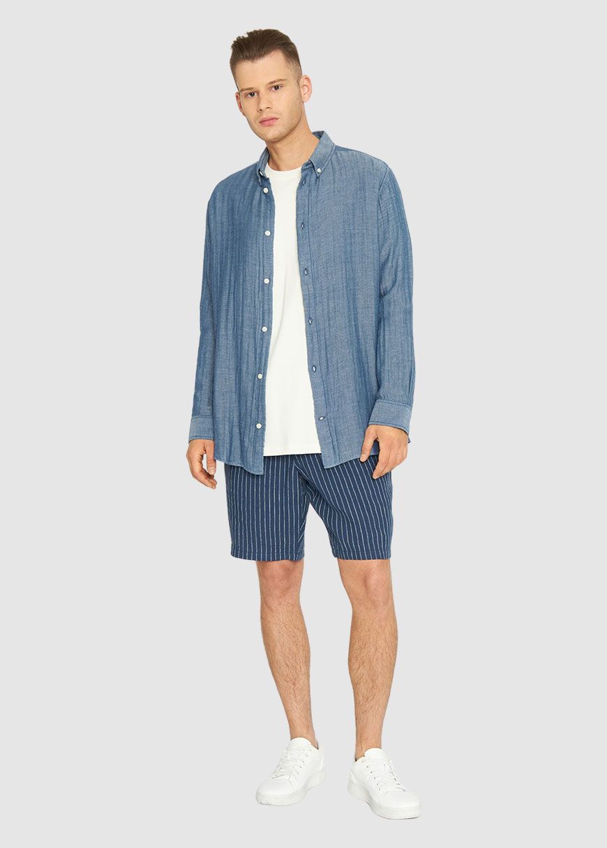 Relaxed Fit Double Layer Fishbone Structure Cotton Shirt Relaxed Fit Double Layer Fishbone Structure Cotton Shirt