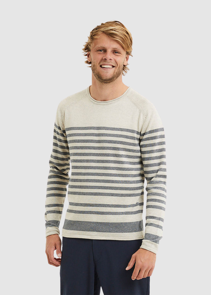 Forrest Striped Long Stable Cotton Raglan Roll Edge Knit