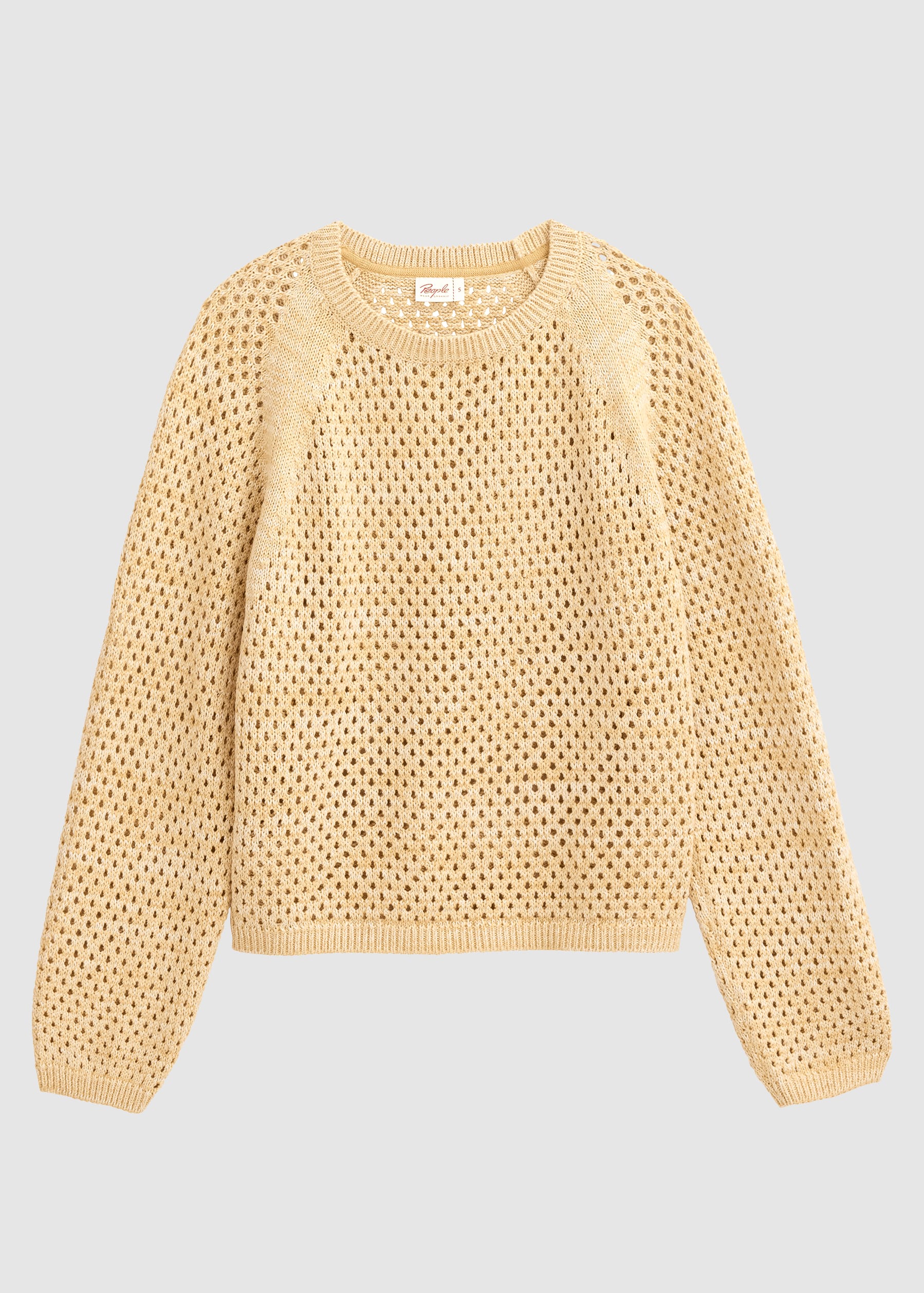 Lochstrick-Raglanpullover Gelb Melange