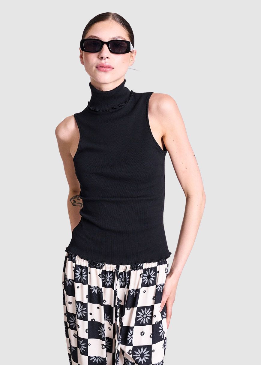 High Neck Rib Top Hav