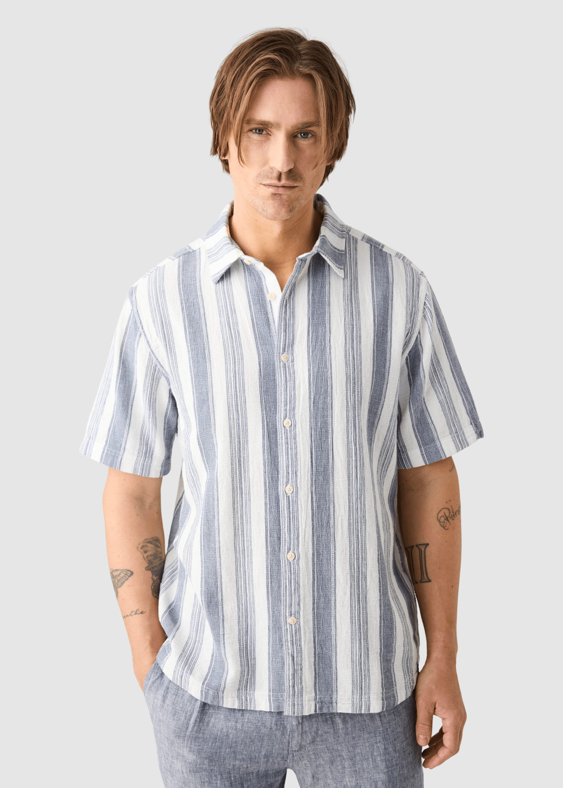 Relaxed Stripe Short Sleeve Shirt Blue Stripe Relaxed Stripe Short Sleeve Shirt Blue Stripe