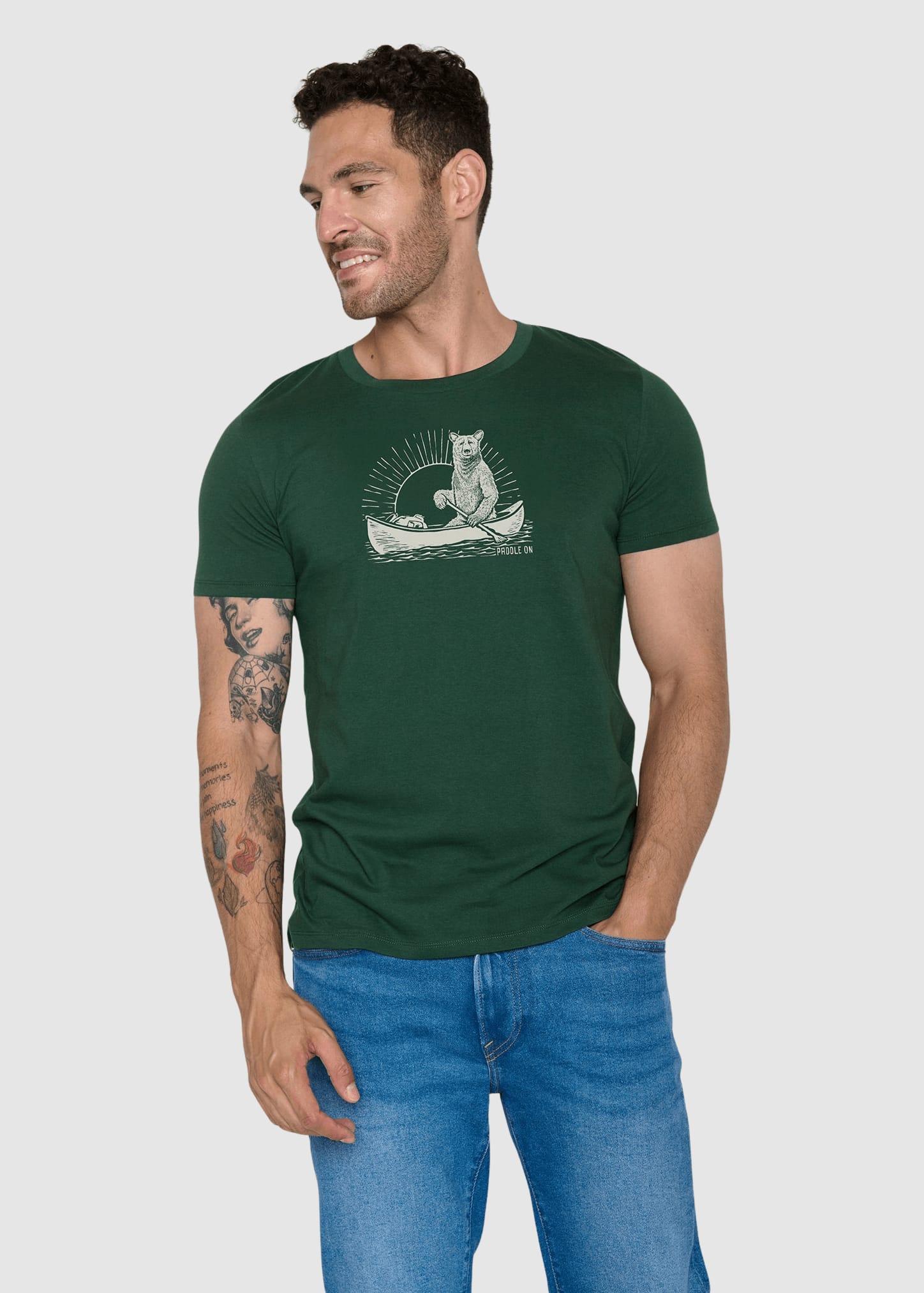 Bear Canoe Guide T-Shirt Bottle Green