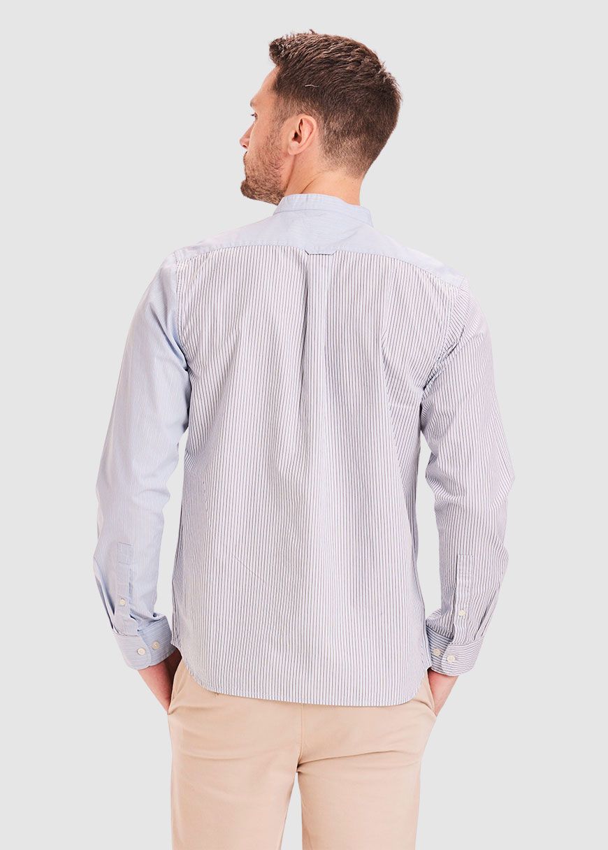 Elder Striped Stand Collar Shirt Elder Striped Stand Collar Shirt