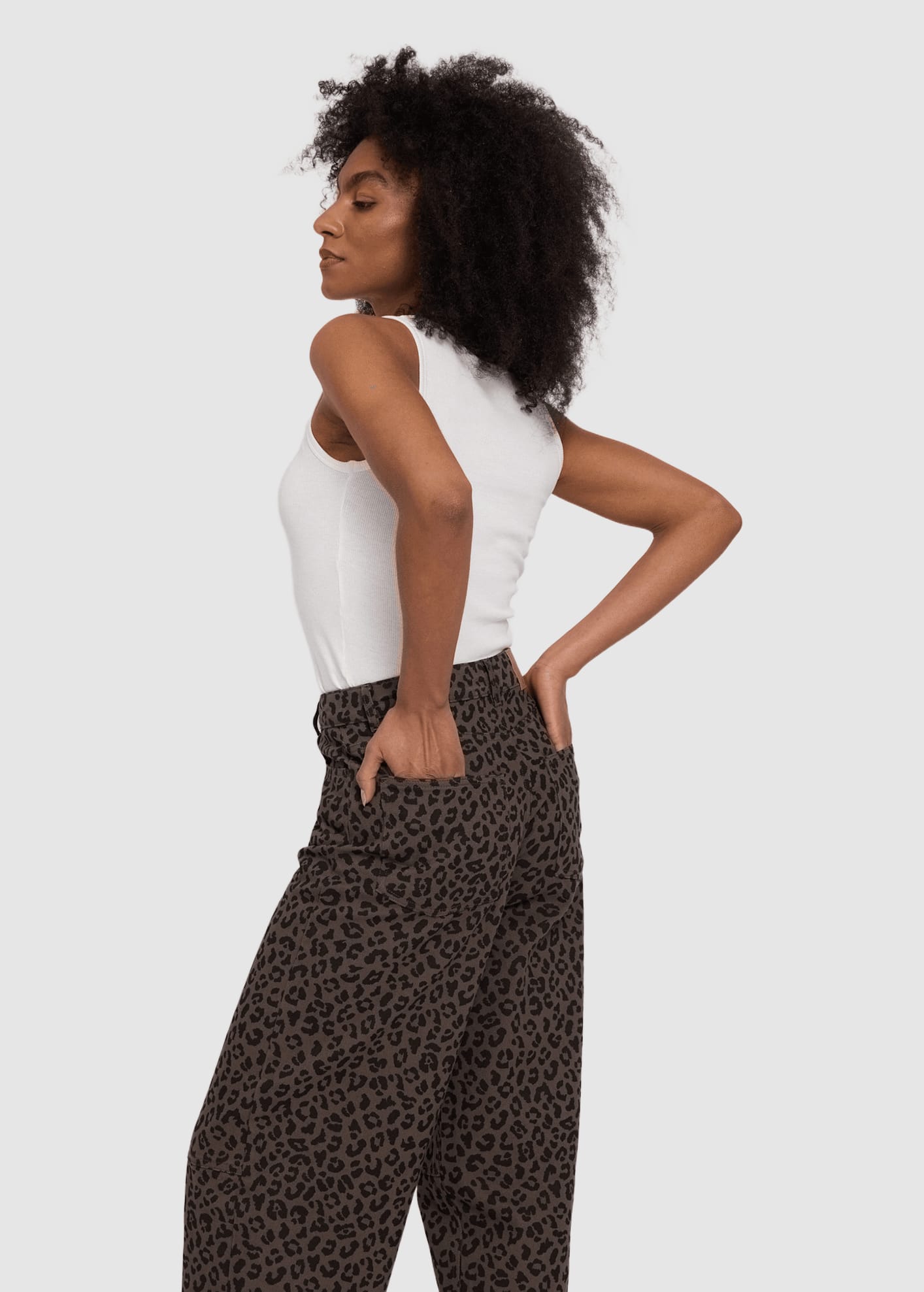Printed Barrel Leg Denim Pants Chocolate Brown Printed