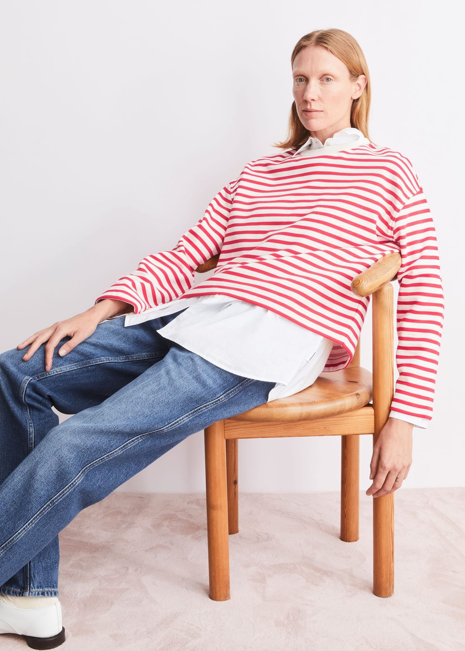 Frankaa Maarlen Stripe Sweat Undyed-Mars Red