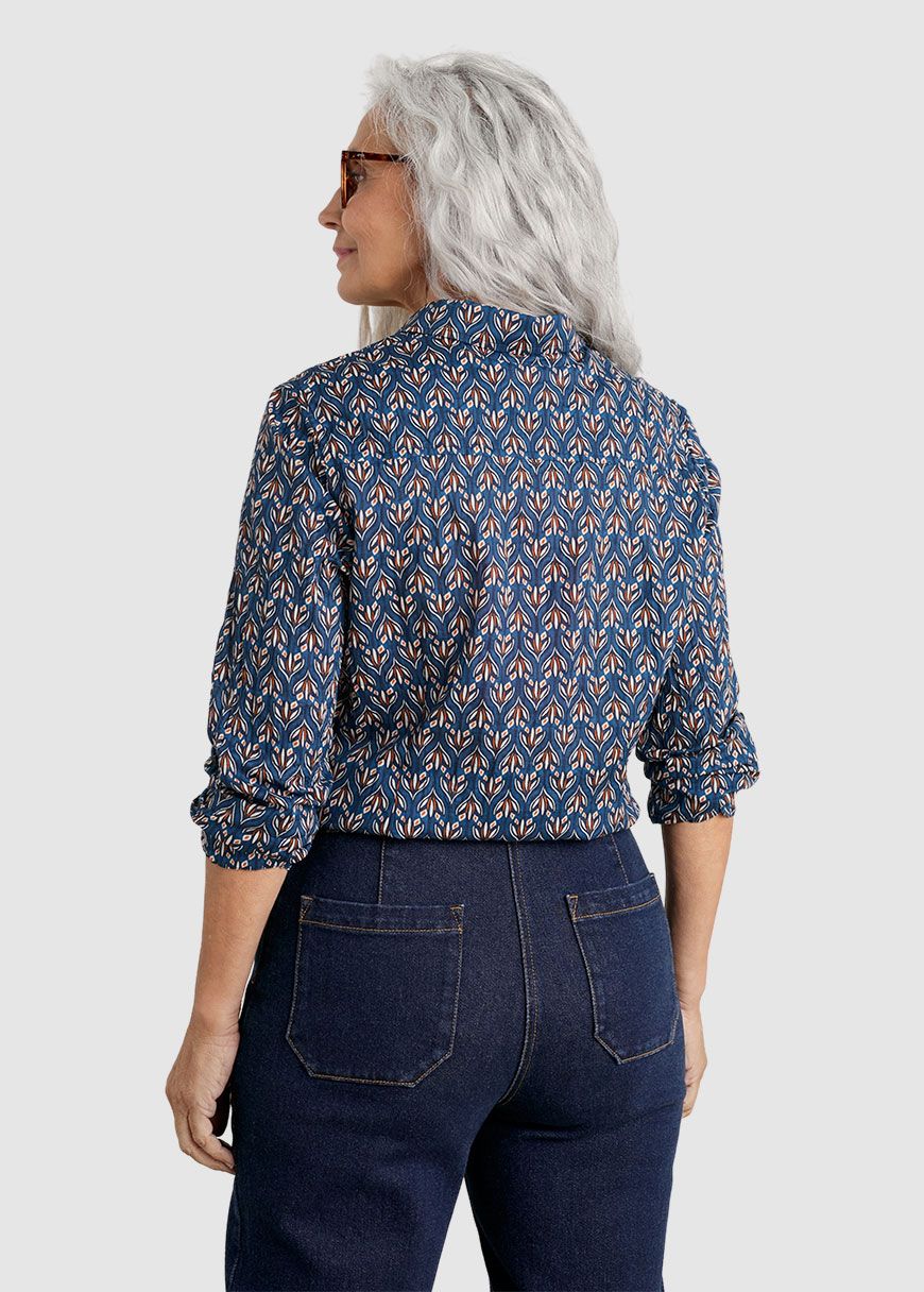 Seasalt Women’s Long Sleeve Cotton Shirt – Floral Blue Larsa Print, Regular Fit
