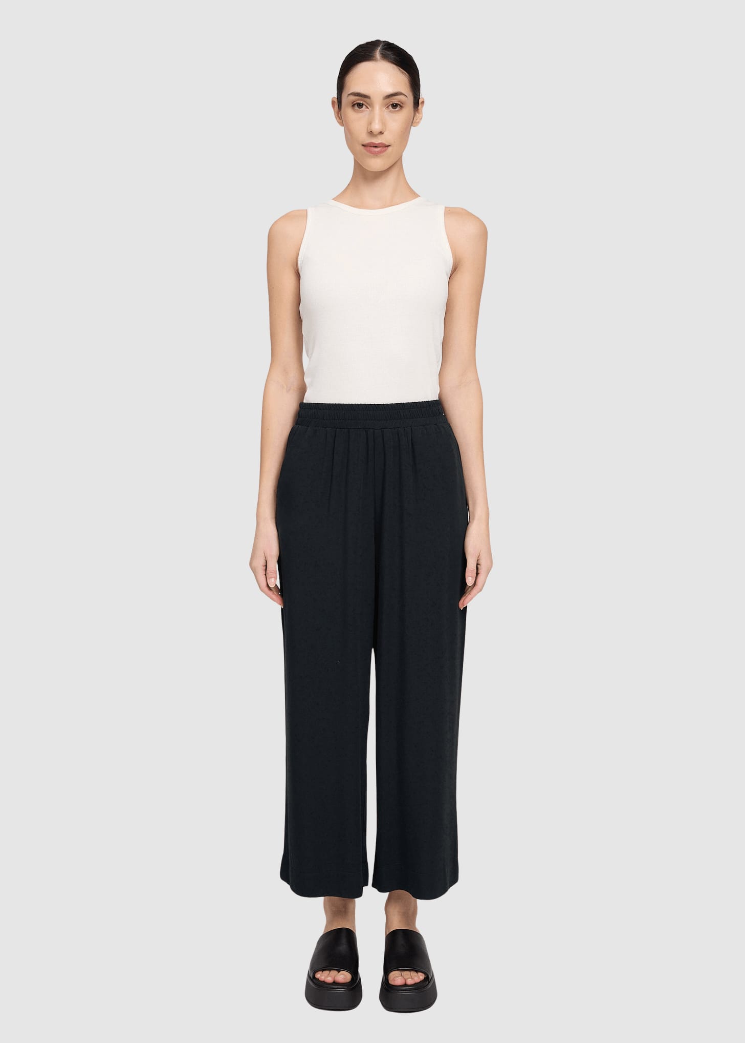 Wide Leg Viscose Pants Black