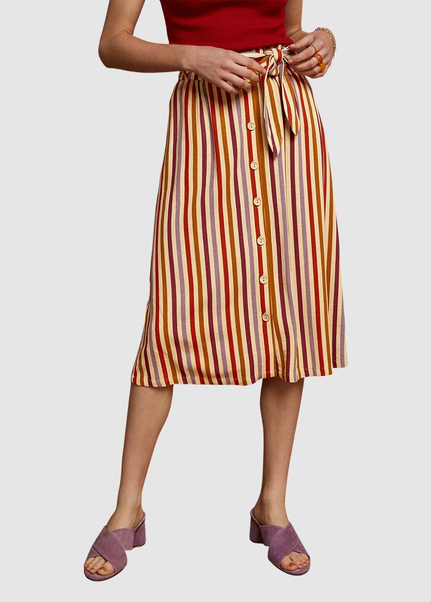 Lola Button Skirt Cassava Stripe