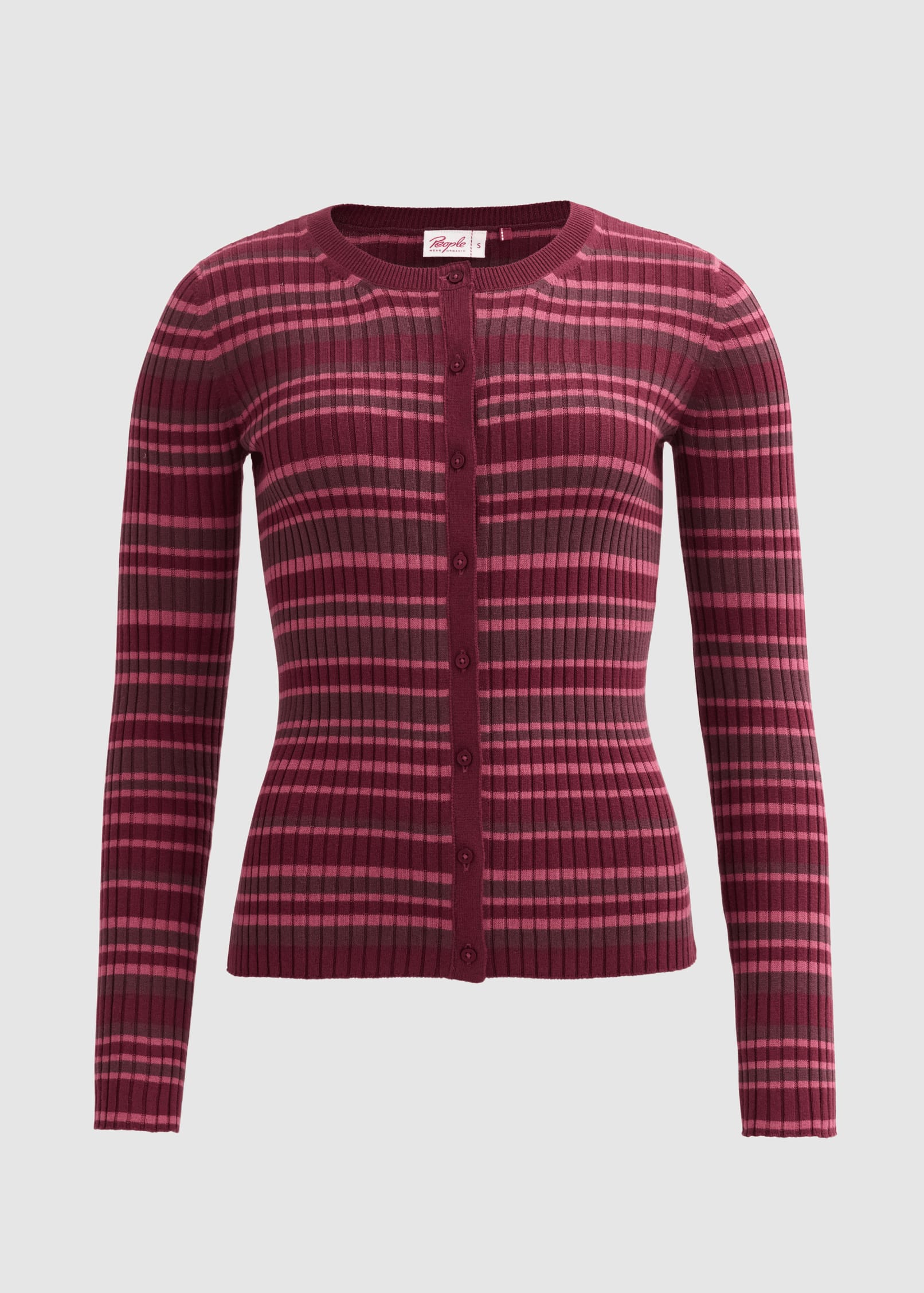 people-wear-organic-rippstrick-jacke-bordeaux-geringelt-1.jpeg Rippstrick-Jacke Bordeaux Geringelt