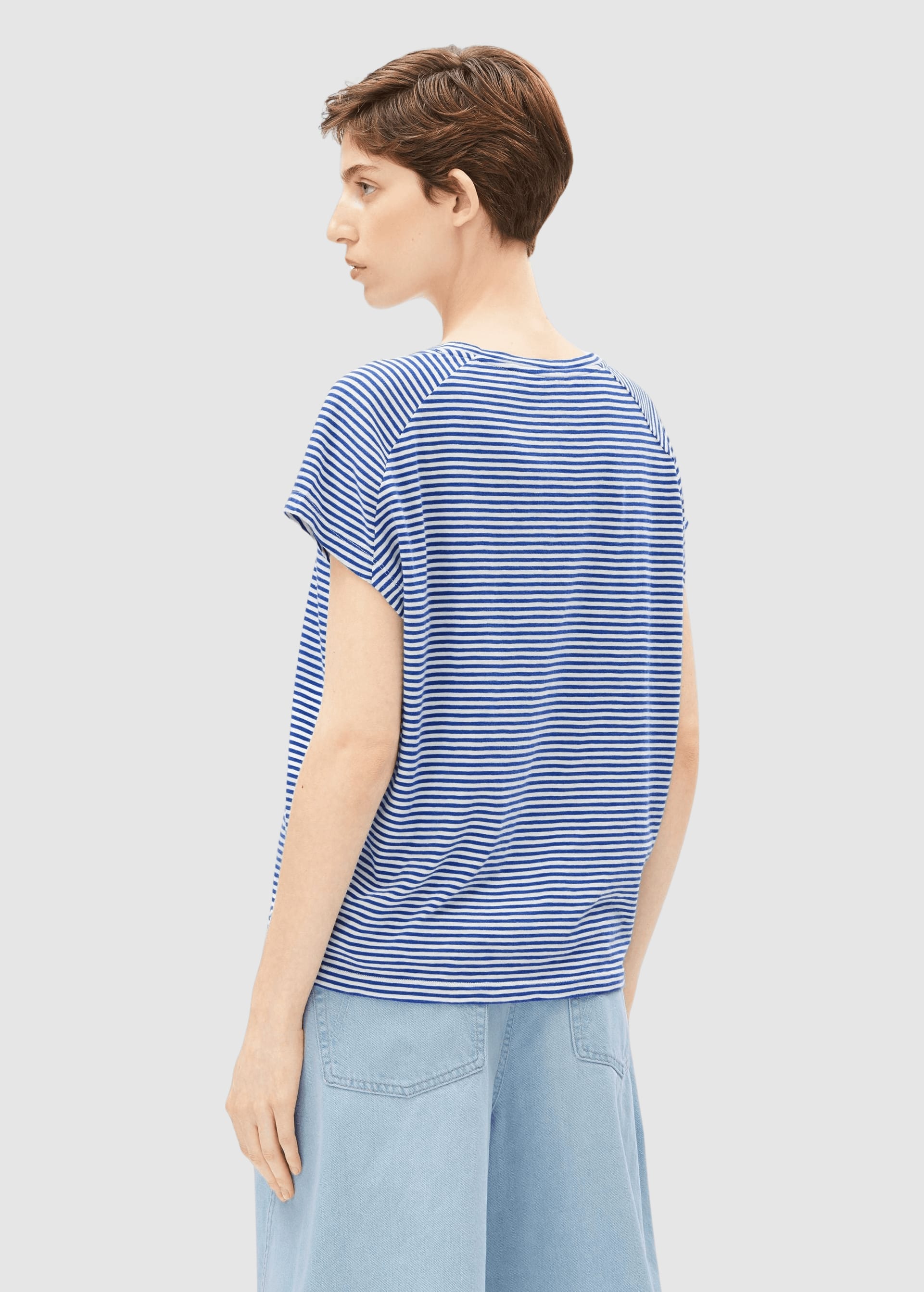 Slub Jersey Stripe T-Shirt Oatmilk-Dynamo Blue Slub Jersey Stripe T-Shirt Oatmilk-Dynamo Blue
