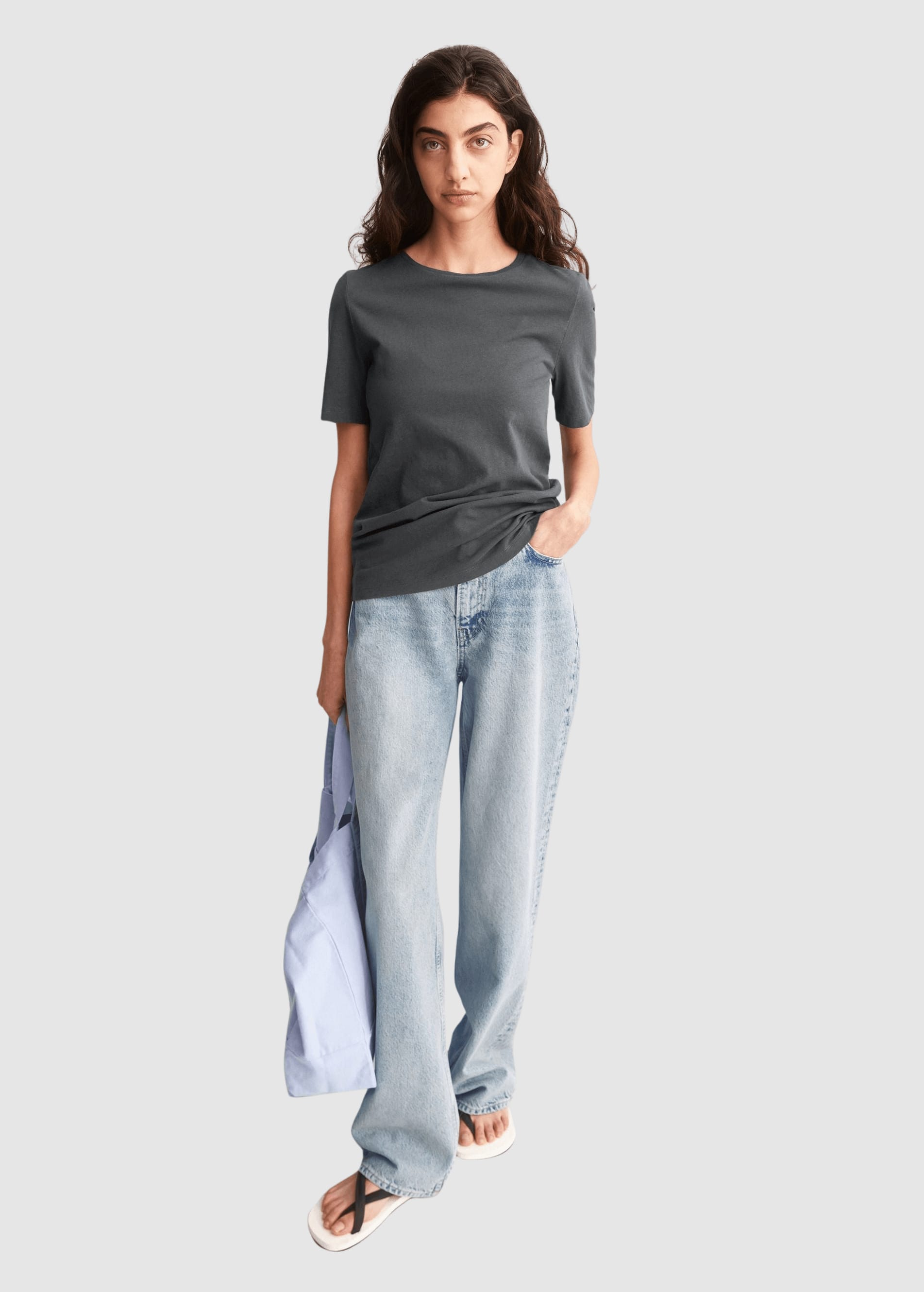 Lualaa Linen Blend T-Shirt Space Steel