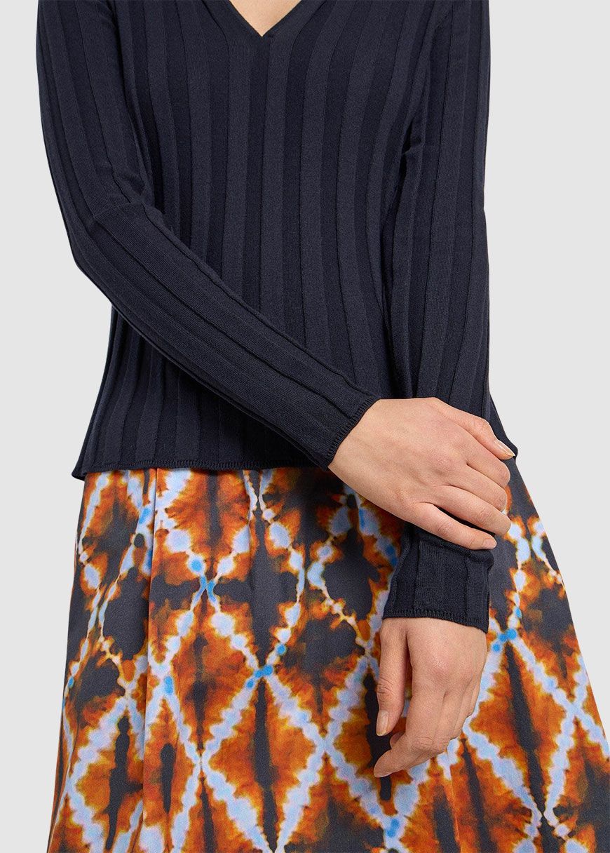 Rippenpullover mit Polo-Kragen
