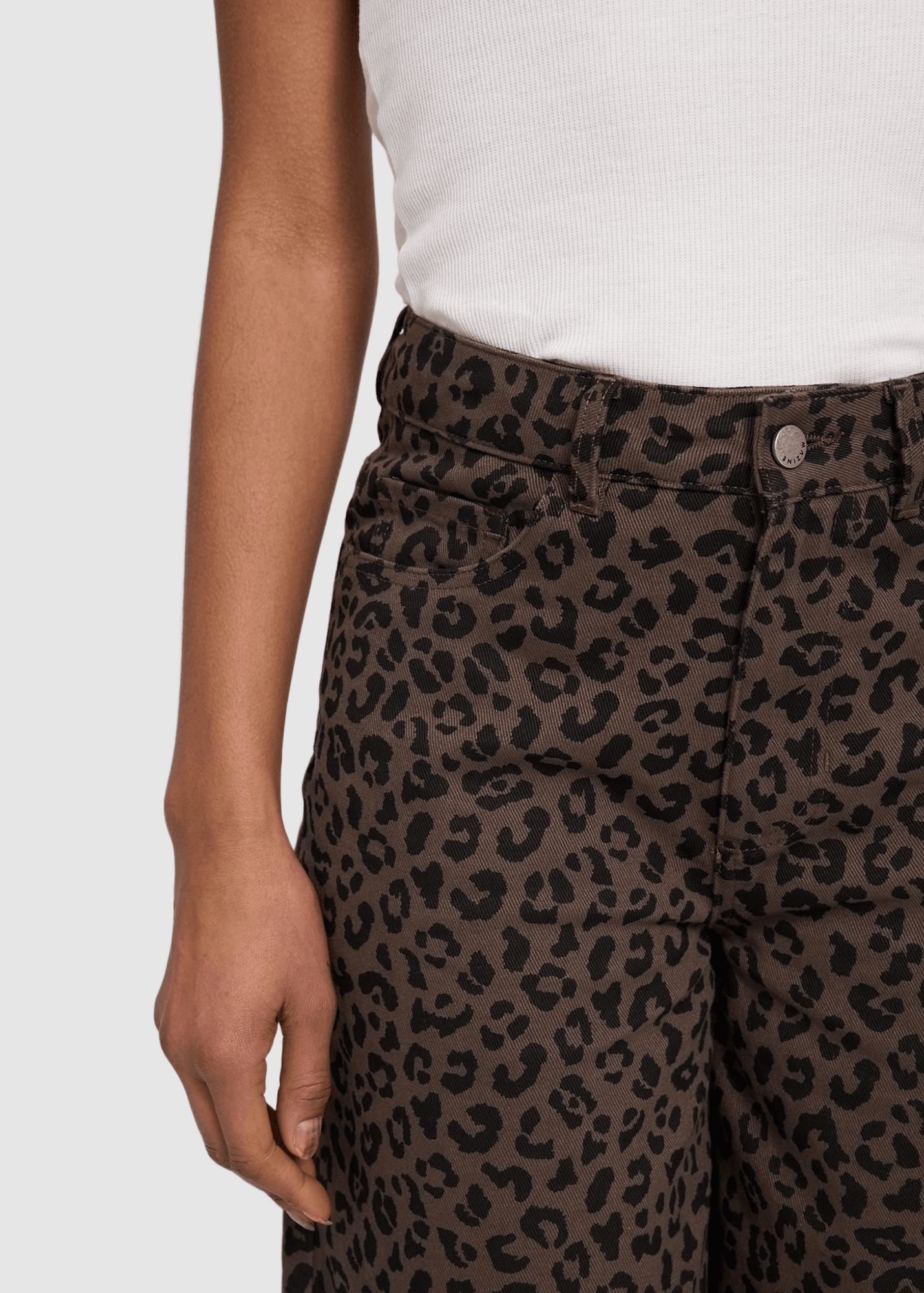 Printed Barrel Leg Denim Pants Chocolate Brown Printed