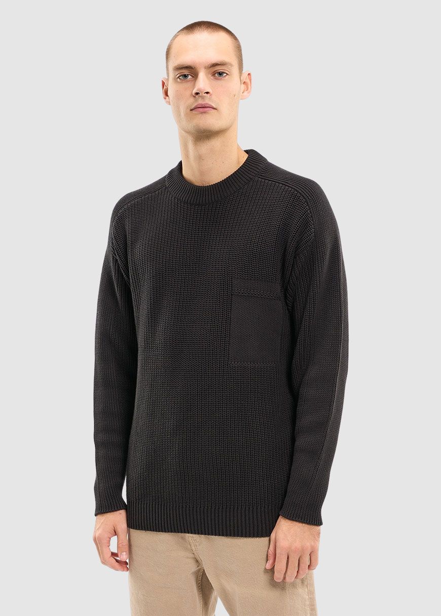 Classic Rib Structure Mock Neck With Fake Pocket Knit
