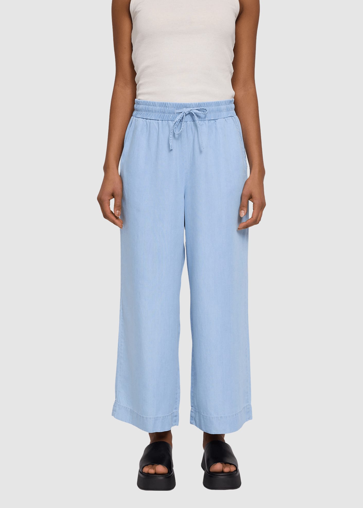 Wide Leg Tencel Pants Elastic Light Blue Wash