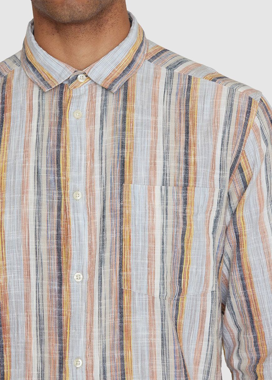 Loose Multicolored Striped Linen Shirt