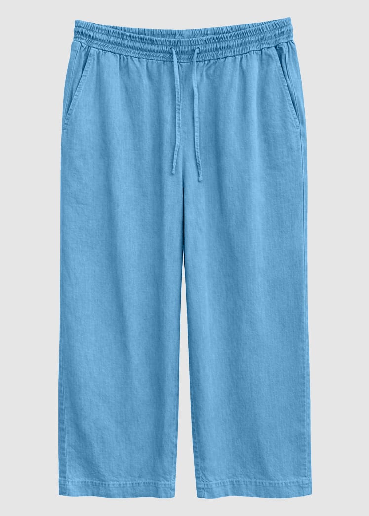 Wide Leg Tencel Pants Elastic Dark Blue Wash