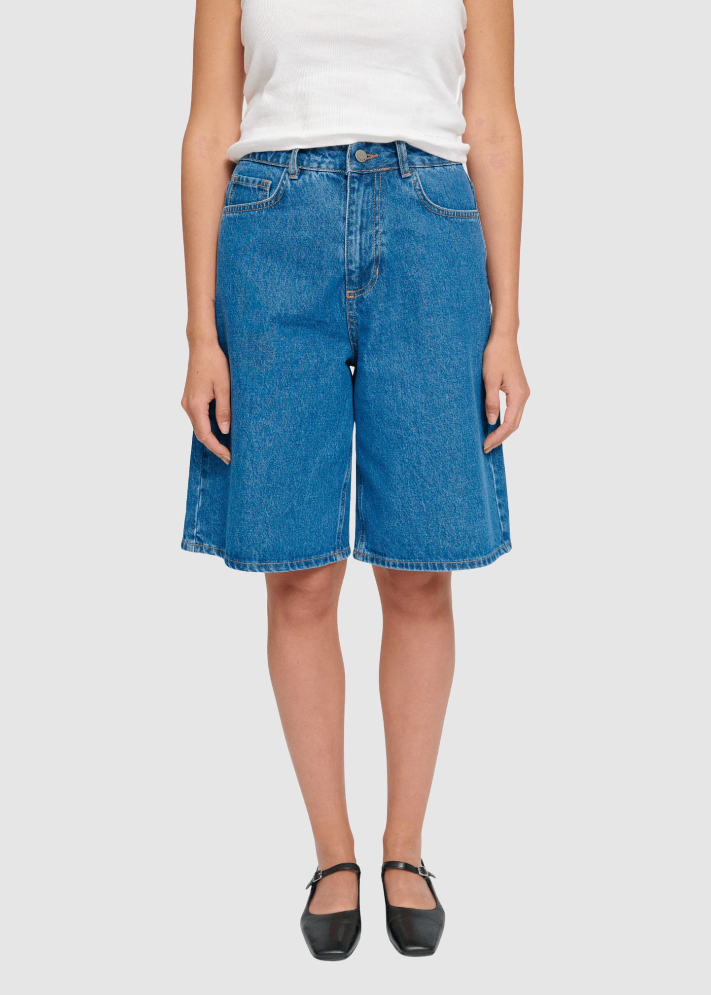 Denim Bermuda Shorts Mid Blue Wash Denim Bermuda Shorts Mid Blue Wash