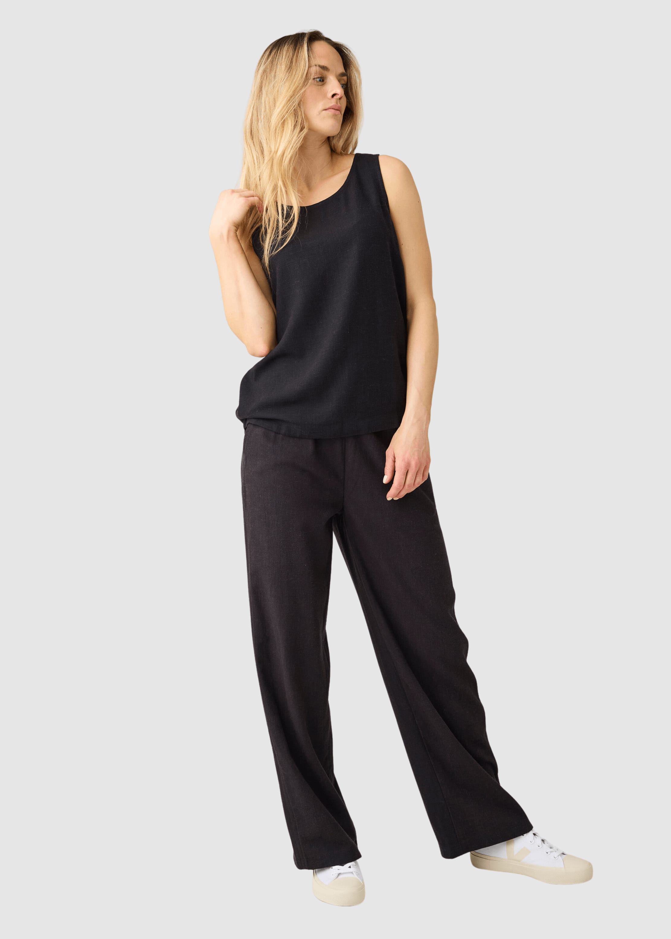 Posey Wide Linen-MIX Pants Black Jet